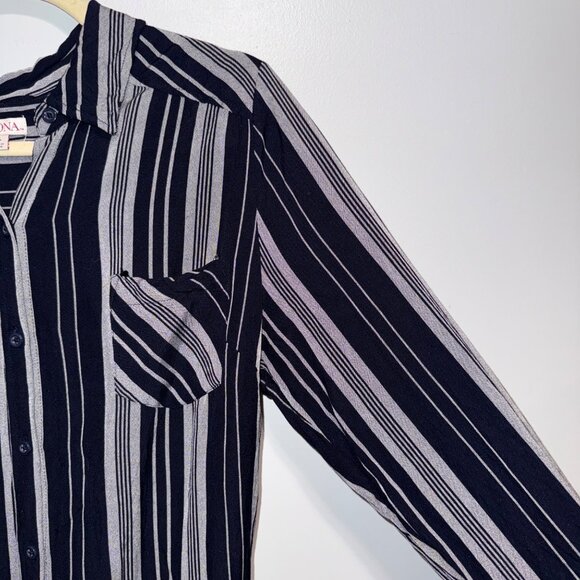 Merona Womens Button-Down Striped Shirt Dress XL Black & Gray Long Sleeve - Picture 6 of 7